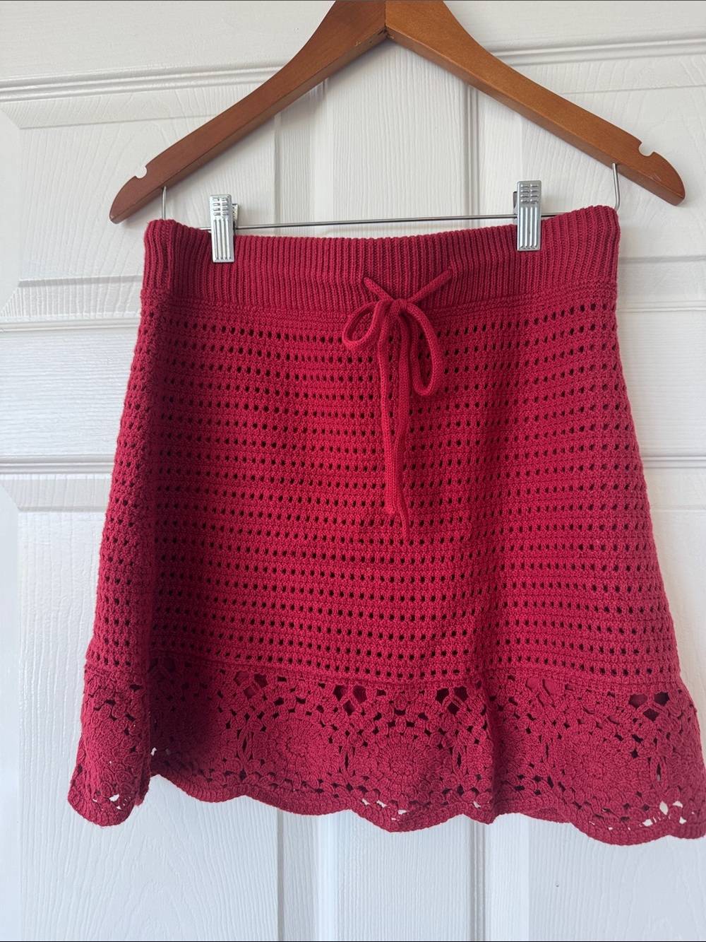 Universal Thread Red Crochet Mini Skirt with Drawstring